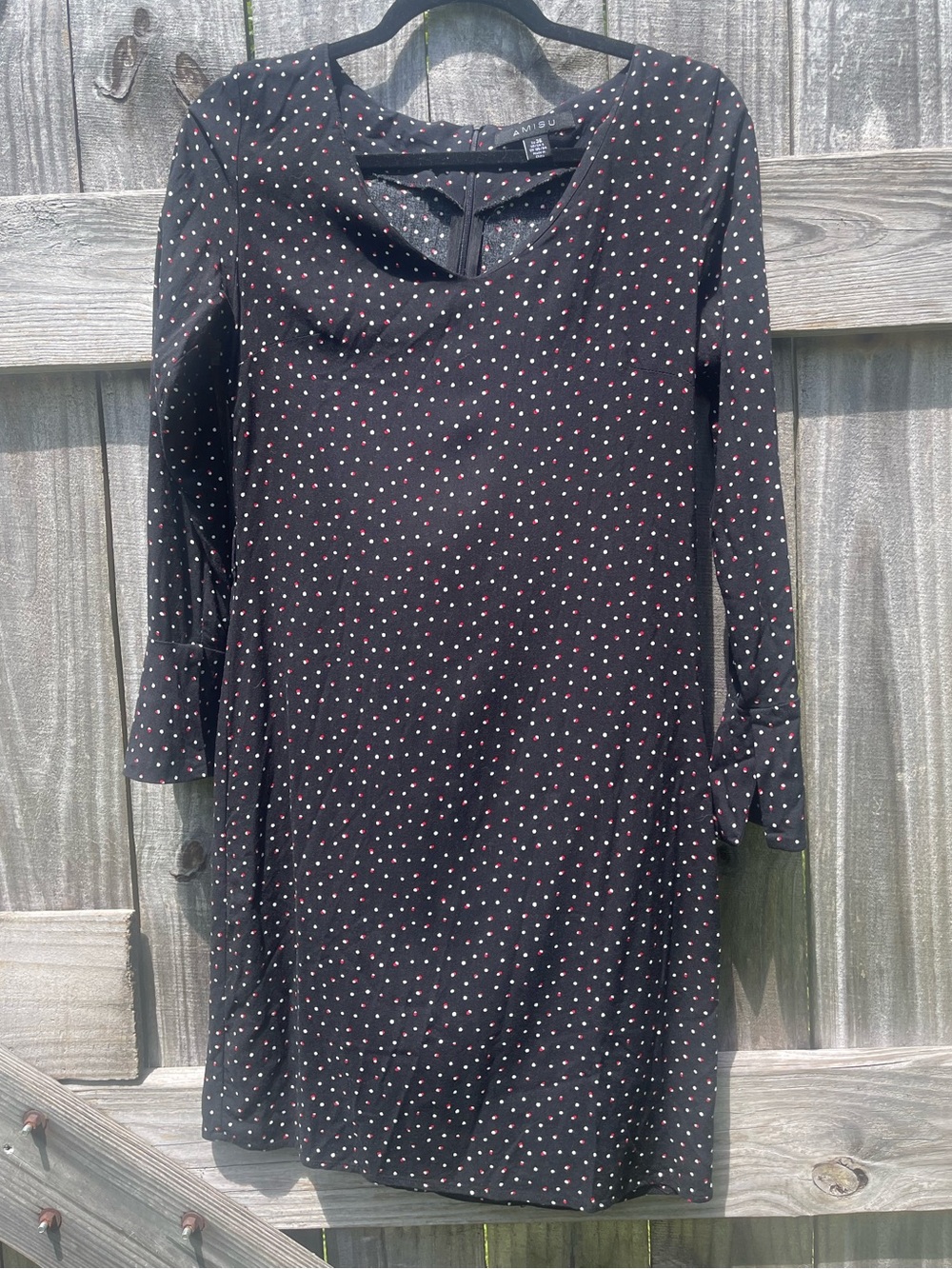 Amisu Black Long Sleeve Dress with Red Polka Dots Sz 6